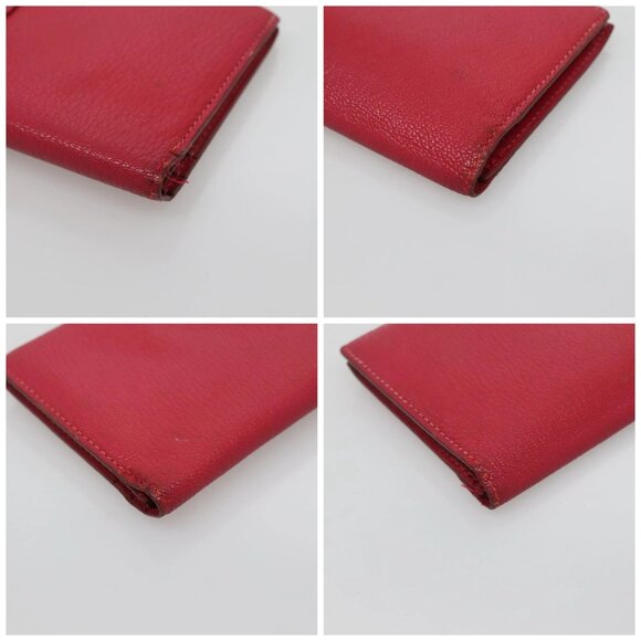 HERMES Wallet Leather Red Silver Auth 142361 - Picture 14 of 16